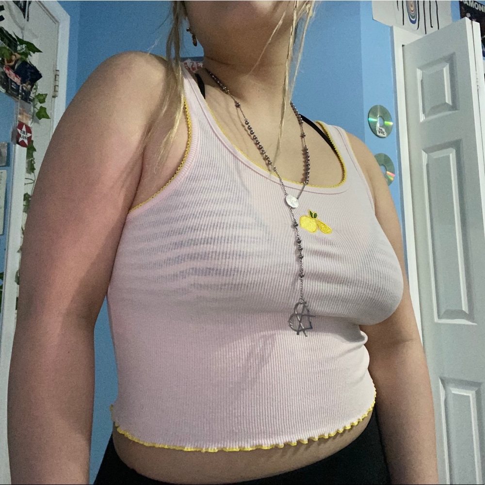 Pink lemon embroidered tank top
